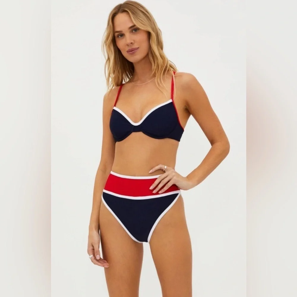 BEACH RIOT Carlotta American Colorblock High waist Bikini Bottom